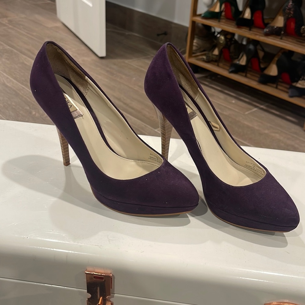 Zara Collection Purple Suede 4" Heel Pumps Shoes Pointed Toe Women US 6.5
